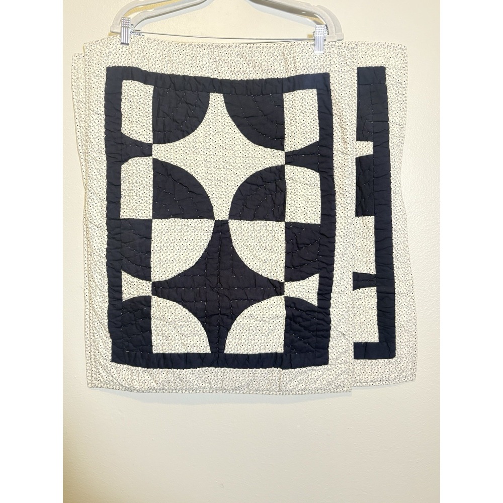 Pottery Barn 2 Navy Circles Patchwork Quilted Pillow Shams Euro And Standard